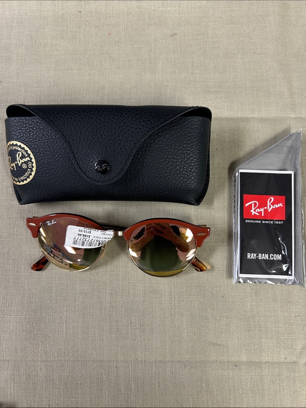Ray-Ban Women's Red Clubmaster Sunglasses with Mirrored Lenses - Picture 5 of 6